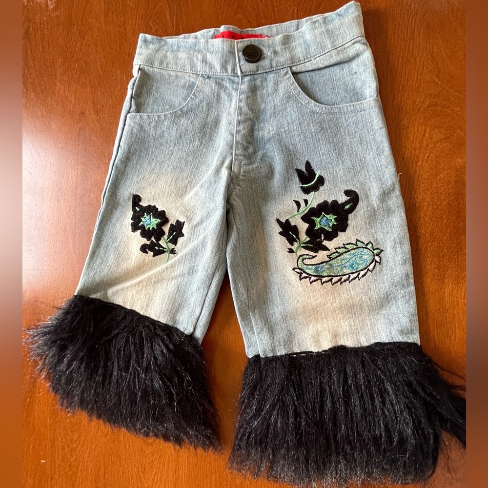 Baby Gassy Gooma 24 m denim pants with black fur bottoms